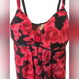 Ambrielle Sexy Rose Floral Sheer Paded Baby Doll Lingerie Large